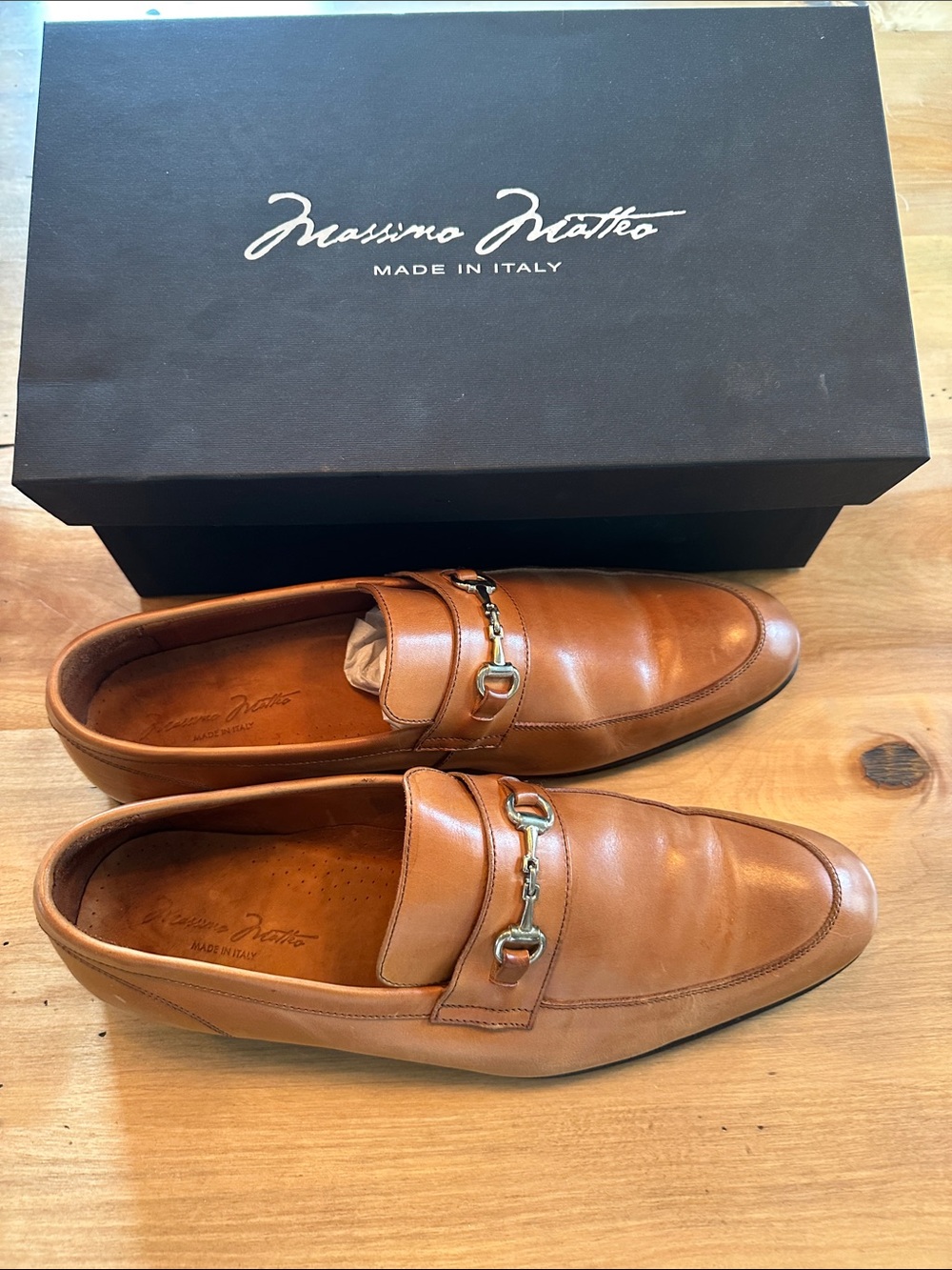 Massimo Matteo Tan Leather Horsebit Loafers